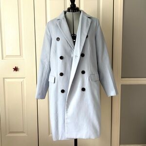 Light blue thick long women’s pea coat with double buttons